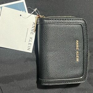 Anne Klein Black Textured Wallet with Gold Zipper
